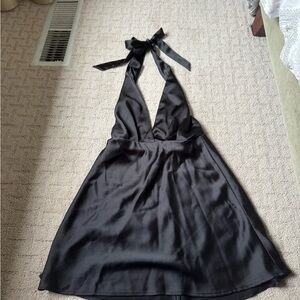 ZARA BLOGGER FAVORITE SATIN EFFECT MINI DRESS BLACK SIZE S